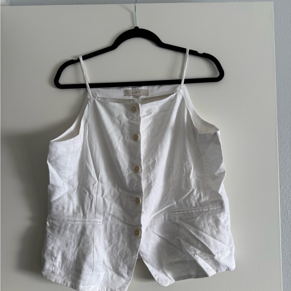 LOFT White Sleeveless Button-Down Blouse